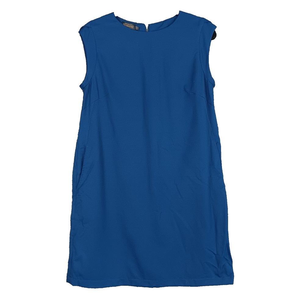 Pendleton Blue Virgin Wool Sleeveless Lined  Shift Dress‎ Size 10 Petite